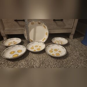 5 Pc Vintage Pottery Barn Pasta Bowls & Serving Dish Set Made In Italy. 12" & 8"